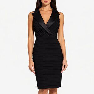 ADRIANNA PAPELL NWT$159 Black Pintucked Tuxedo Cocktail Dress Size 10 Elegant